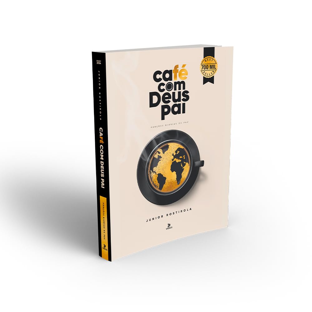 Livro "Café com Deus Pai", a capa mostra uma xícara de café em que a espuma da bebida forma o mapa mundi