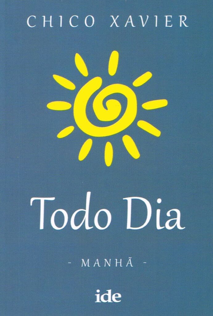 Capa do livro de Chico Xavier "Todo dia - Manhã", com o desenho de um sol sobre um fundo azul 