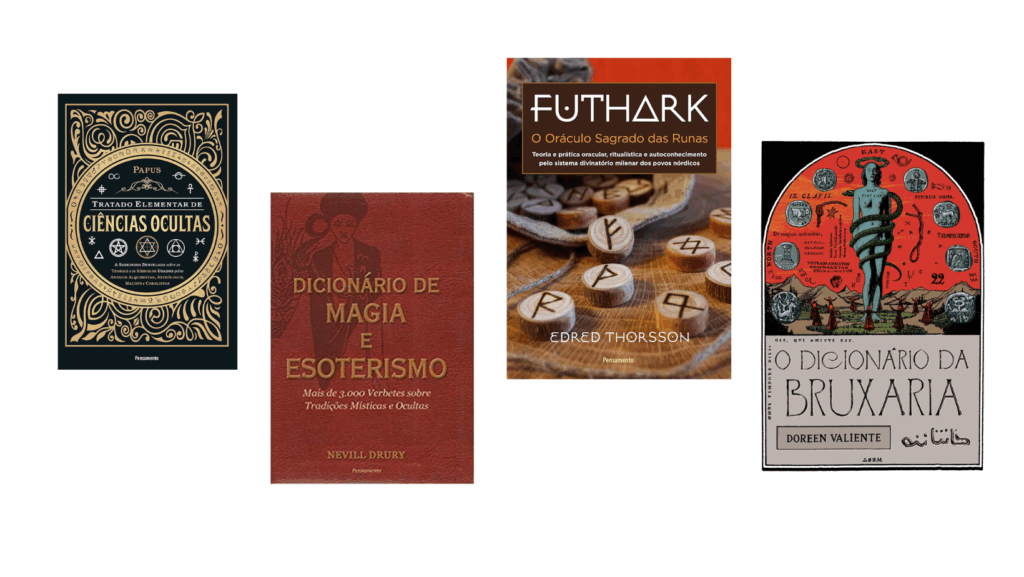 Ilustração de capas de livros que podem servir como bons presentes místicos